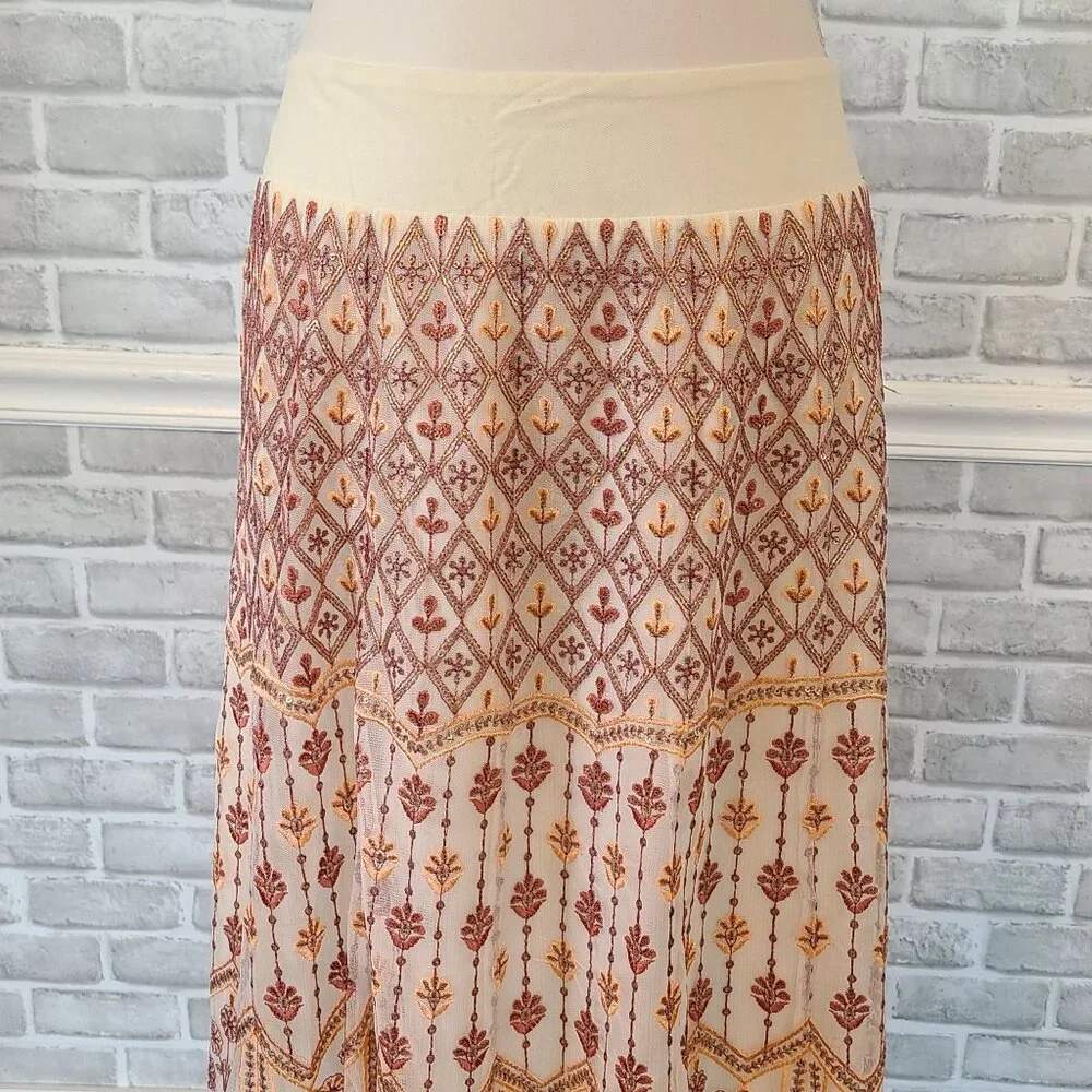 Soft Surroundings Inez Metallic Embroidered Maxi Skirt Coral NEW Boho Chic Large - Picture 8 of 9